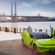 A photo of the green XPeng P7 electric car.